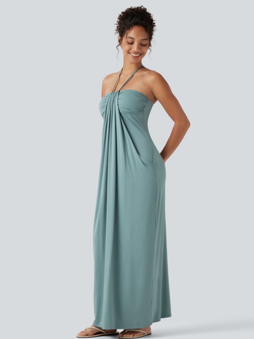 HALARA Tie Back Maxi Dress In Aquifier Blue